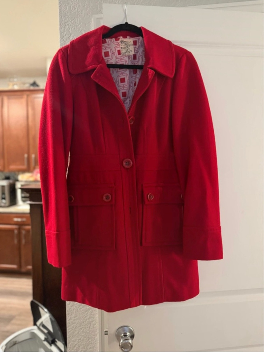 Anthropologie brand Tulle Bright Red Wool Blend Pea Coat